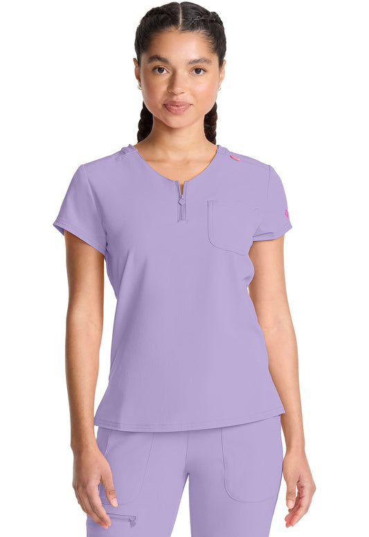 Med Couture Scrubs top for Women Medical Quarter Zip V-Neck Scrub Top Tuckable with Chest Pocket and Rounded Hem #MC705
