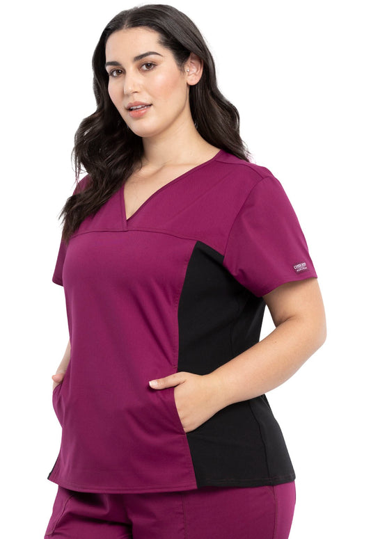 Women's Cherokee Workwear V-Neck Knit Panel Top #WW2875