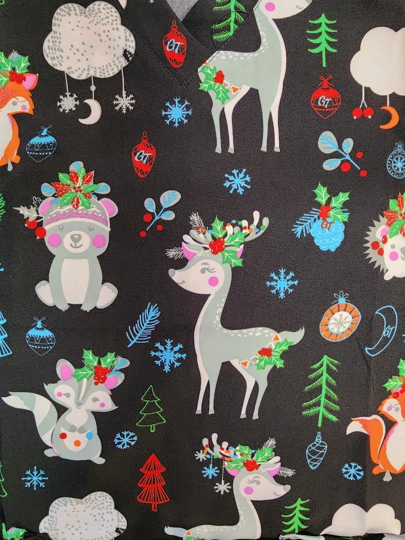 GT-Christmas Print V-Neck Top | 548XM