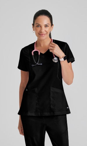 Grey's Anatomy Kira Zipper-Pocket V-Neck Scrub Top #GRT049