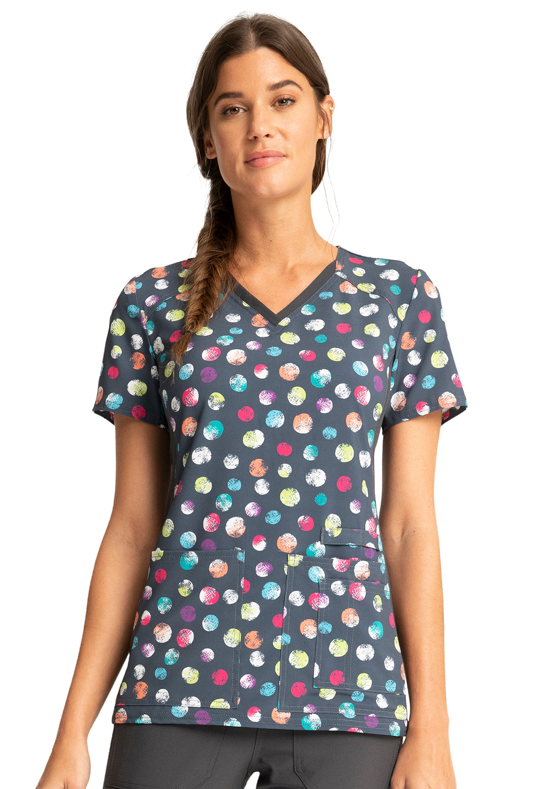 Cherokee iFlex Women's V-Neck Printed Knit Panel Top | #CK636