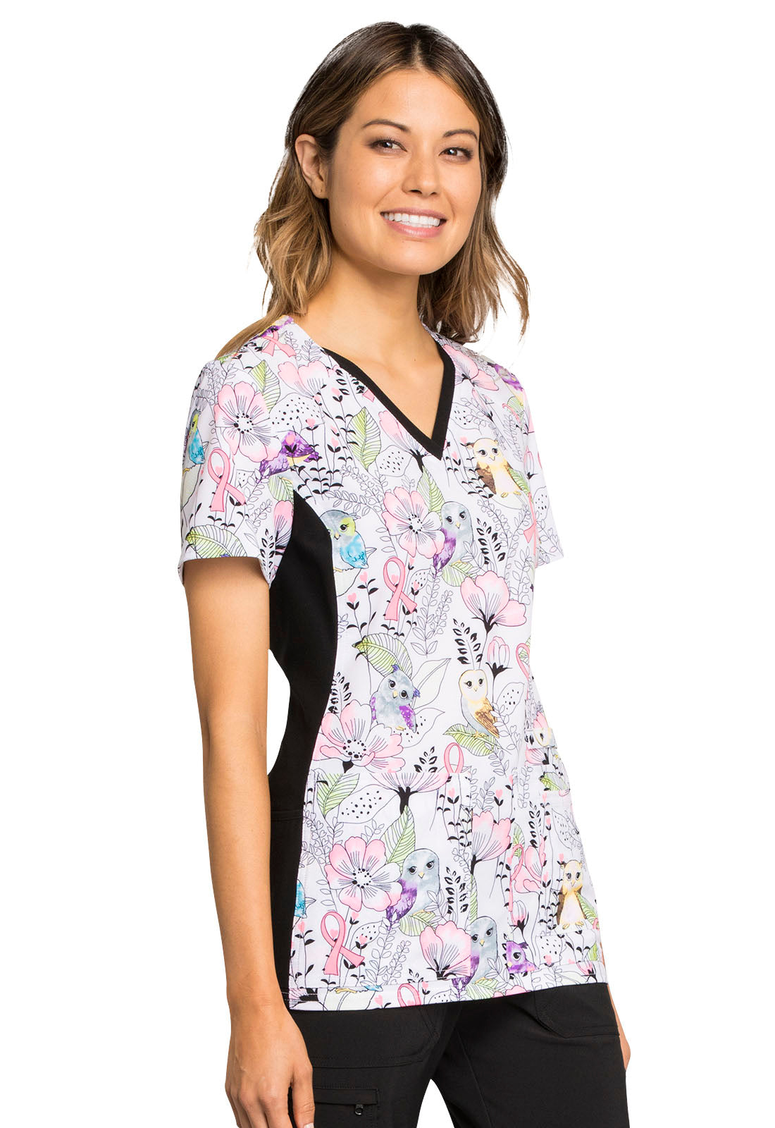 Cherokee iFlex Women's V-Neck Printed Knit Panel Top | #CK636