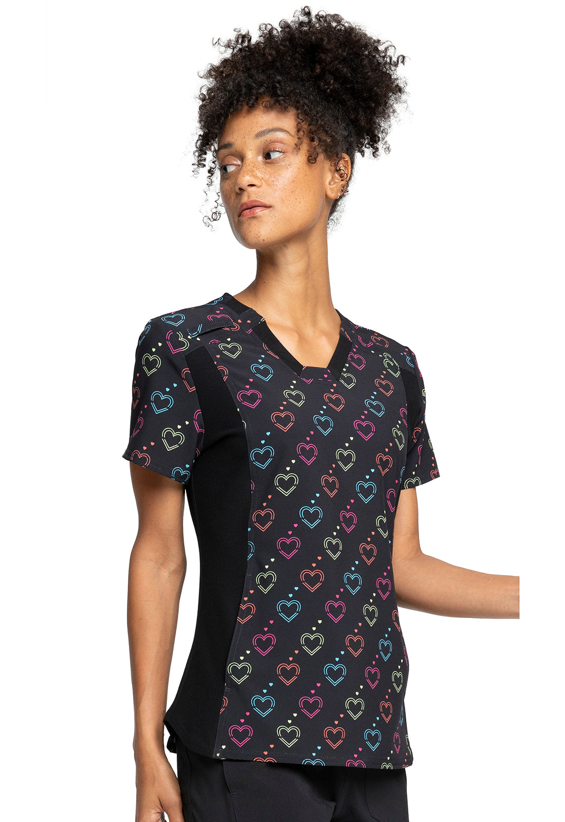 Cherokee IFlex Printed V-Neck Knit Panel Scrub Top #CK641