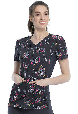 Cherokee iFlex Women's V-Neck Printed Knit Panel Top | #CK636