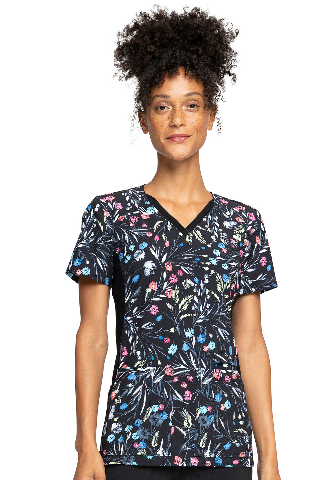 Cherokee iFlex Women's V-Neck Printed Knit Panel Top | #CK636