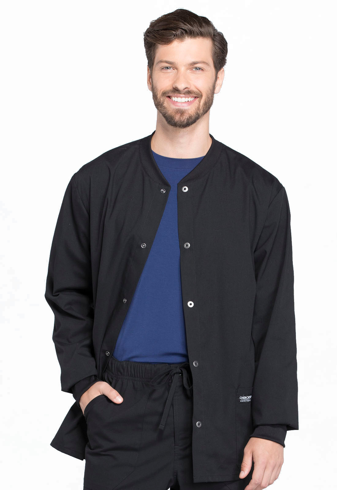 Cherokee Men's Snap Front Jacket with Long Sleeve Rib-knit Collar and Cuffs #WW360