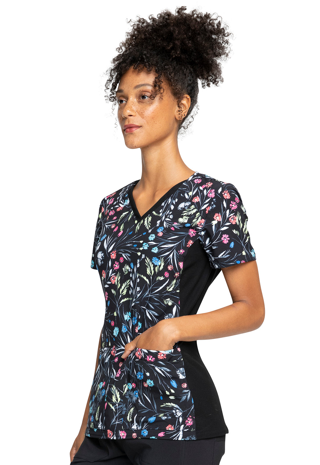 Cherokee iFlex Women's V-Neck Printed Knit Panel Top | #CK636