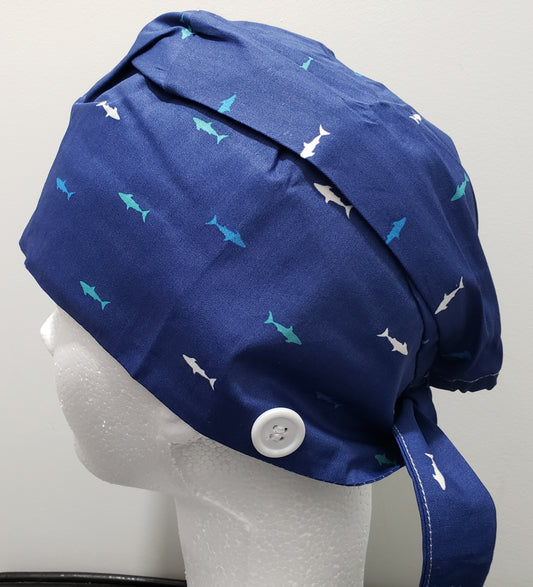 Shark Scrub Hat with Buttons in One Size