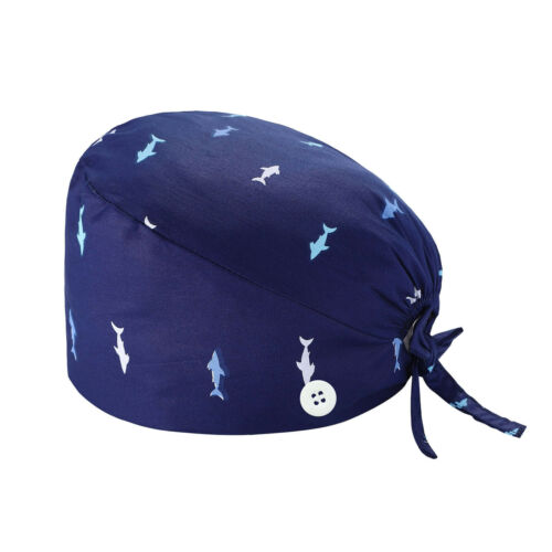 Shark Scrub Hat with Buttons in One Size