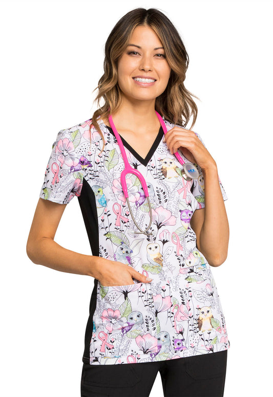 Cherokee iFlex Women's V-Neck Printed Knit Panel Top | #CK636