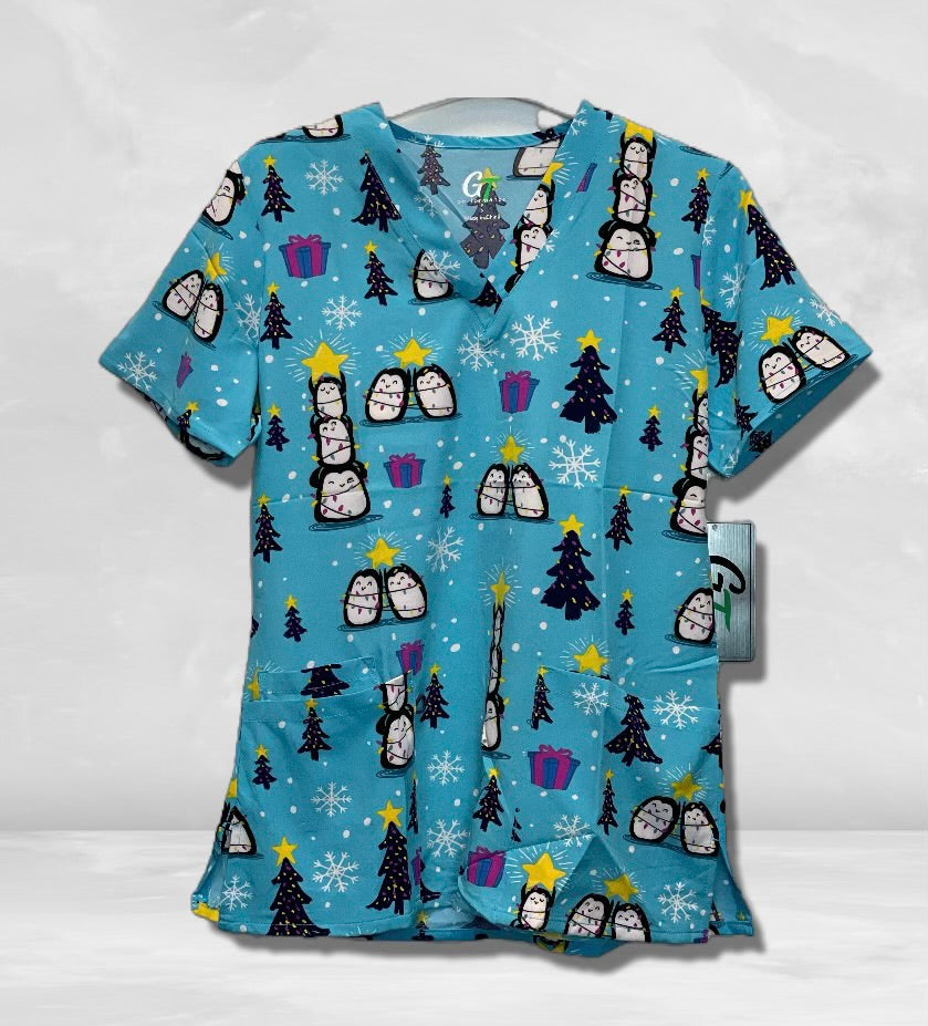 GT-Christmas Print V-Neck Top | 548XM