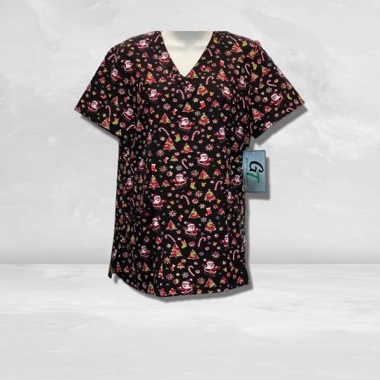 GT-Christmas Print V-Neck Top | 548XM