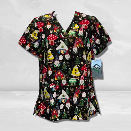 GT-Christmas Print V-Neck Top | 548XM