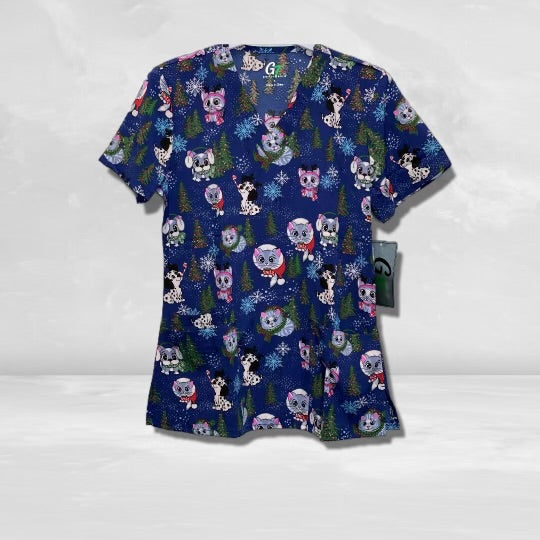 GT-Christmas Print V-Neck Top | 548XM