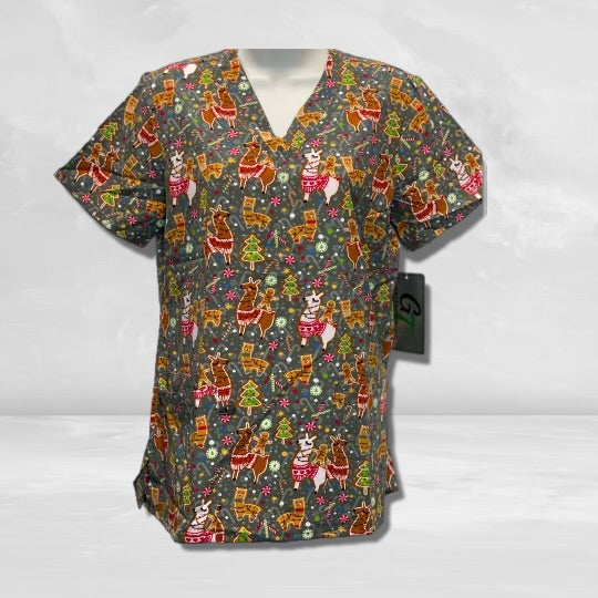 GT-Christmas Print V-Neck Top | 548XM