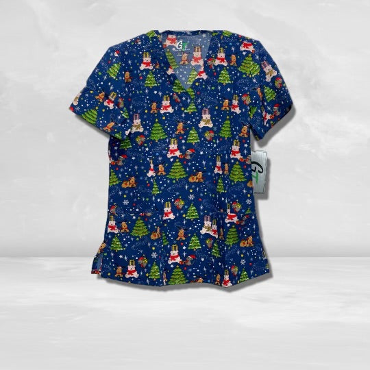 GT-Christmas Print V-Neck Top | 548XM