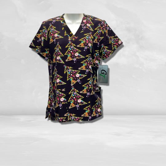 GT-Christmas Print V-Neck Top | 548XM