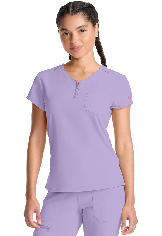 Med Couture Scrubs top for Women Medical Quarter Zip V-Neck Scrub Top Tuckable with Chest Pocket and Rounded Hem #MC705