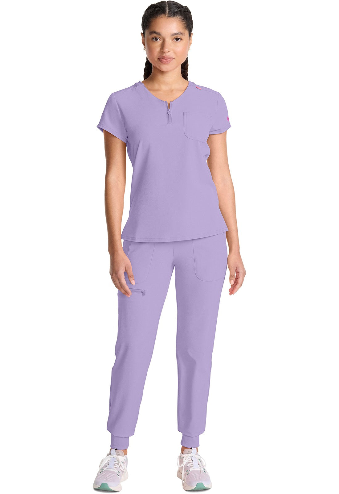 Med Couture Scrubs top for Women Medical Quarter Zip V-Neck Scrub Top Tuckable with Chest Pocket and Rounded Hem #MC705