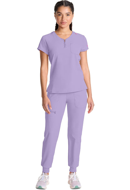 Med Couture Scrubs top for Women Medical Quarter Zip V-Neck Scrub Top Tuckable with Chest Pocket and Rounded Hem #MC705