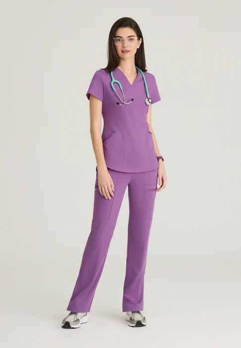 Grey's Anatomy by Barco Knit STRETCH Define Women's 2-Pocket Banded Notched V-Neck Scrub Top  #GRST249