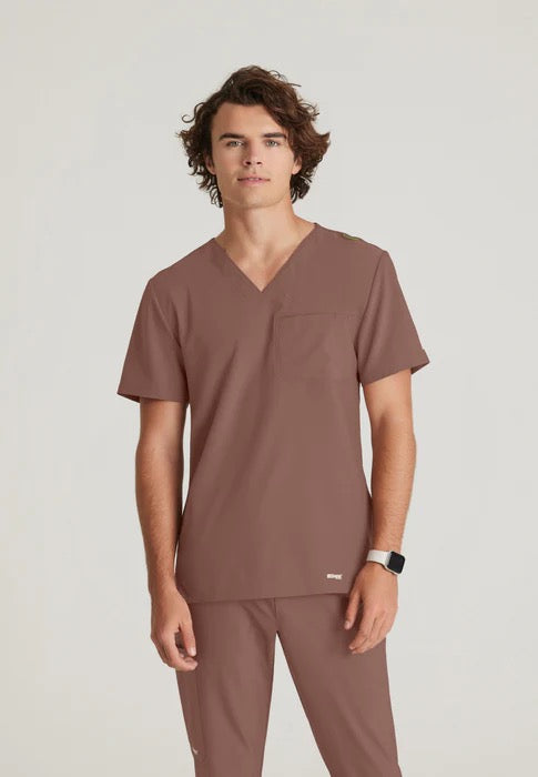 Grey's Anatomy by Barco Evolve STRETCH Journey Men's 1-Pocket Tuck In V-Neck Scrub Top #GSST179