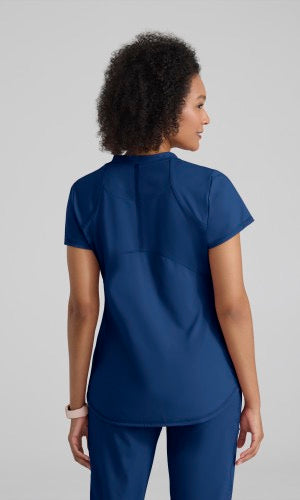 Grey's Anatomy Knit STRETCH Women's 2-Pocket Banded Notched V-Neck Top  #GRST249