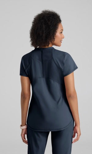 Grey's Anatomy Knit STRETCH Women's 2-Pocket Banded Notched V-Neck Top  #GRST249