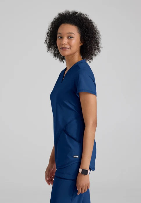 Grey's Anatomy by Barco Knit STRETCH Define Women's 2-Pocket Banded Notched V-Neck Scrub Top  #GRST249