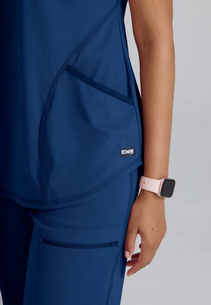 Grey's Anatomy Knit STRETCH Women's 2-Pocket Banded Notched V-Neck Top  #GRST249