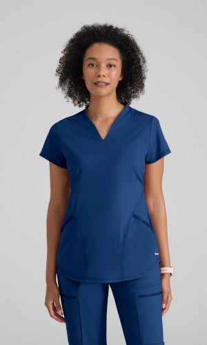 Grey's Anatomy Knit STRETCH Women's 2-Pocket Banded Notched V-Neck Top  #GRST249