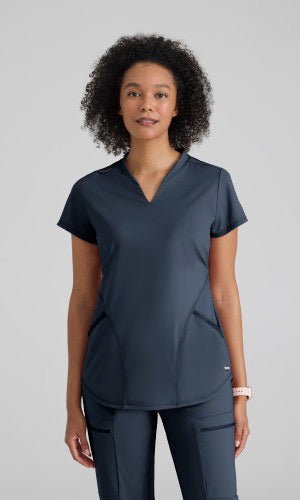 Grey's Anatomy Knit STRETCH Women's 2-Pocket Banded Notched V-Neck Top  #GRST249