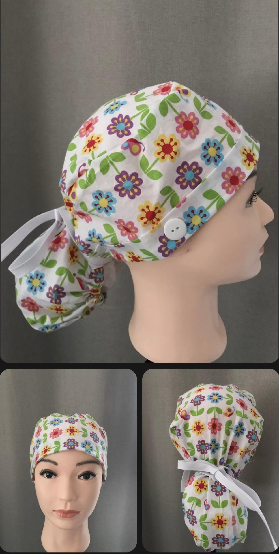 Ponytail Scrub Hat with Buttons