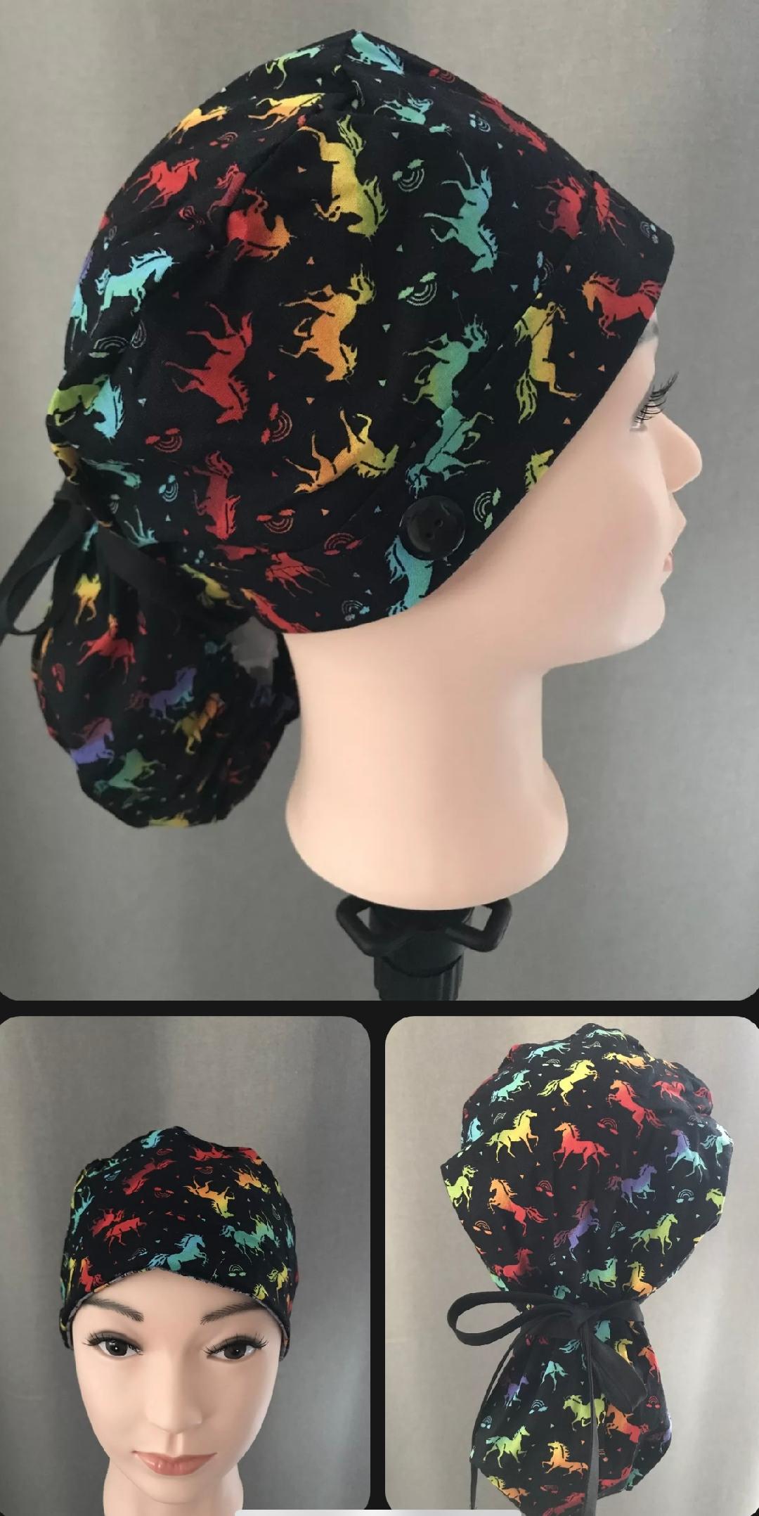 Ponytail Scrub Hat with Buttons