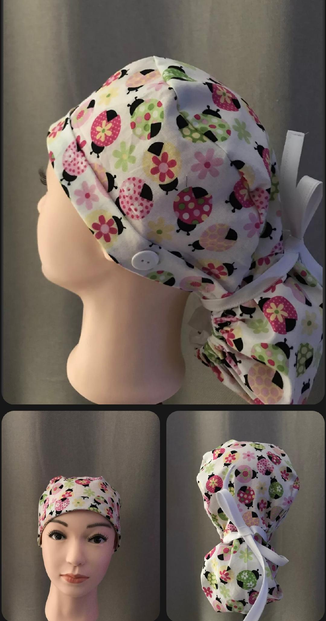 Ponytail Scrub Hat with Buttons