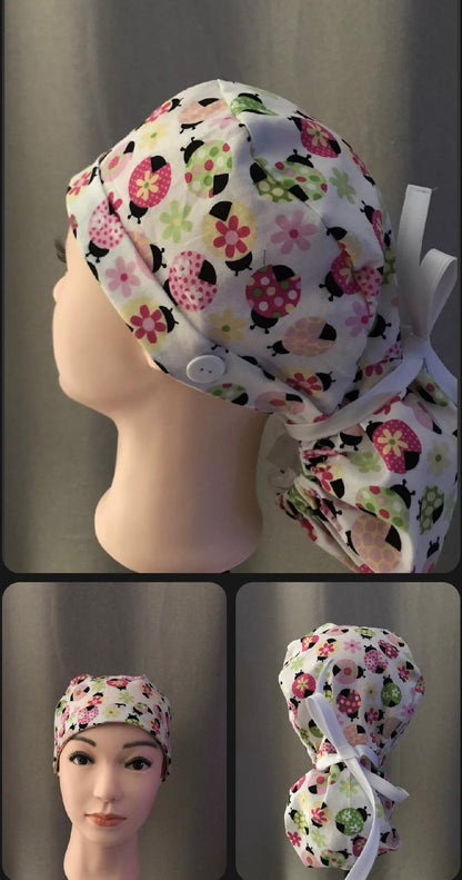 Ponytail Scrub Hat with Buttons