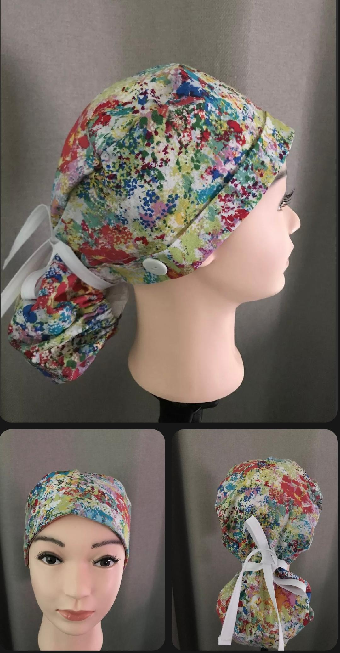Ponytail Scrub Hat with Buttons