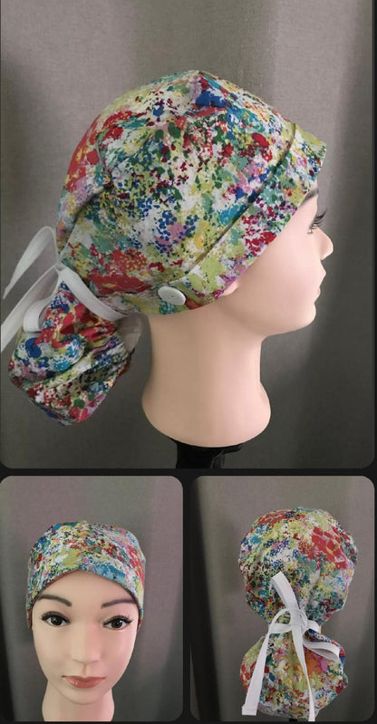Ponytail Scrub Hat with Buttons
