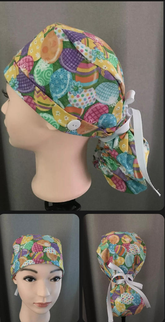 Ponytail Scrub Hat with Buttons