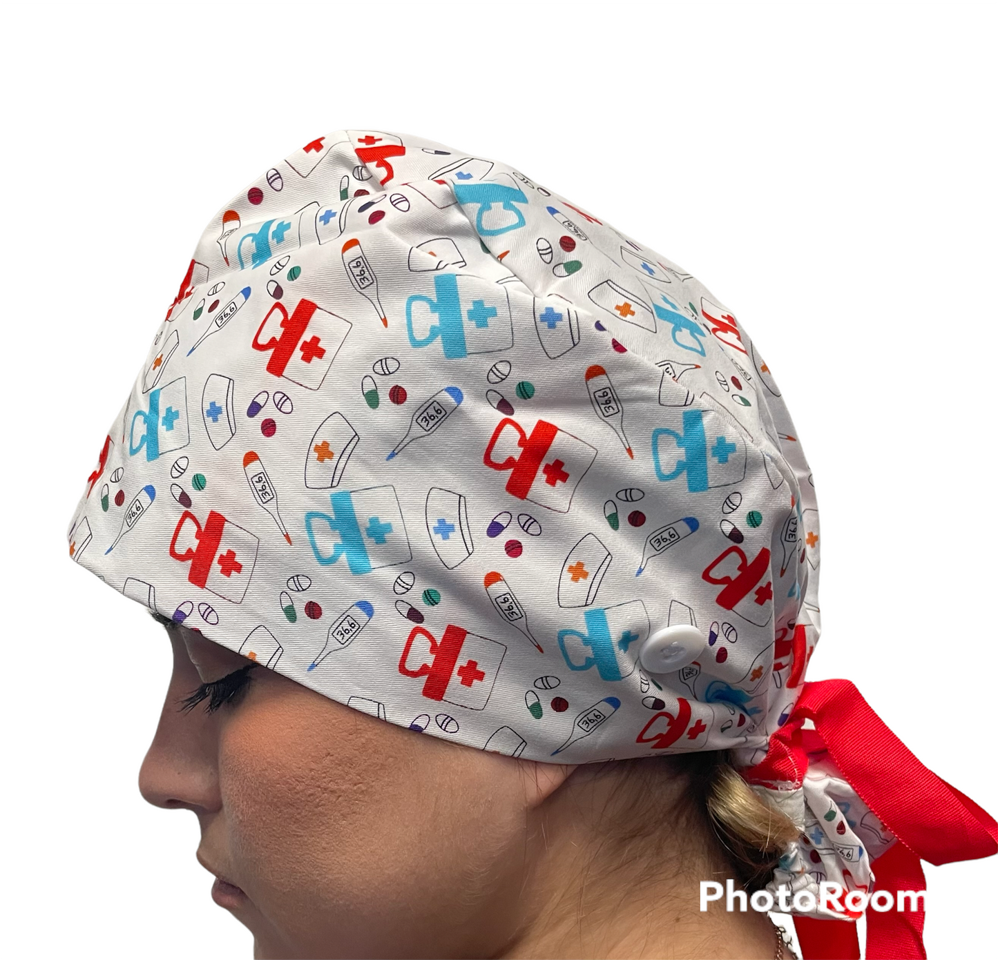 Ponytail Scrub Hat with Buttons