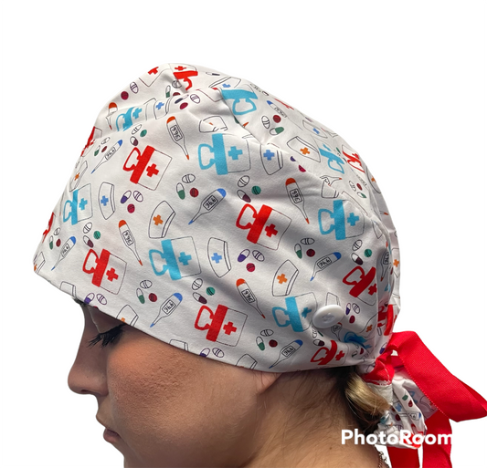 Ponytail Scrub Hat with Buttons