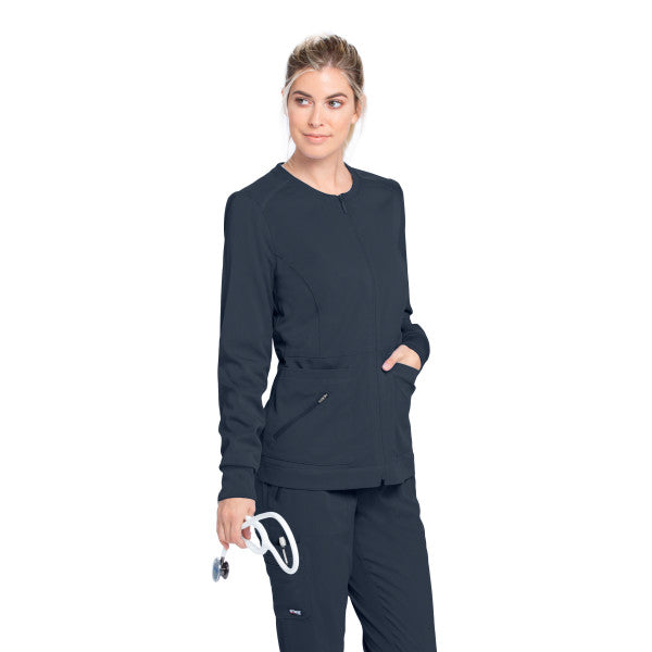 BARCO Spandex 4 Pocket Round Neck Zip Front Scrub Jacket #GRSW017