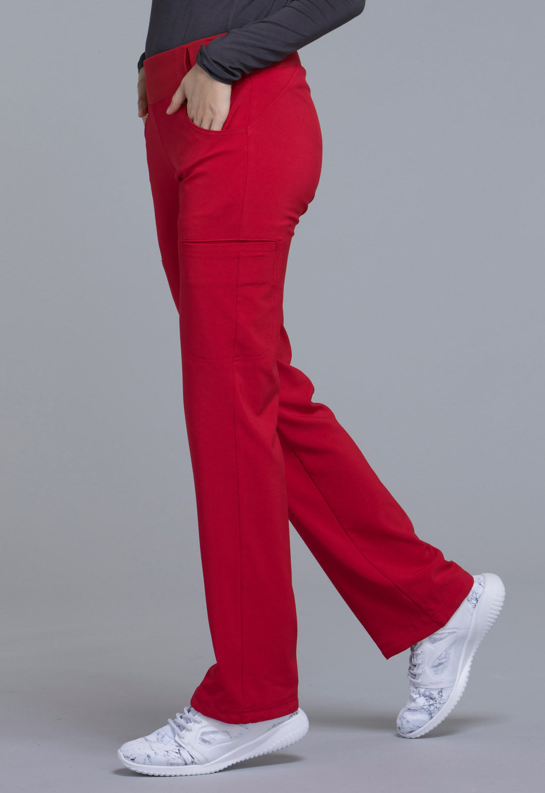 thumbnail image 2 of Cherokee CK002 Black Mid Rise Straight Leg Pull-On Scrub Pant – Women's 2 of 6