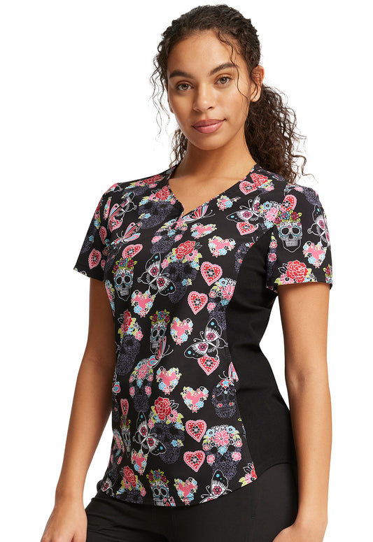 V-Neck Sugar Skull Print Top | CK732